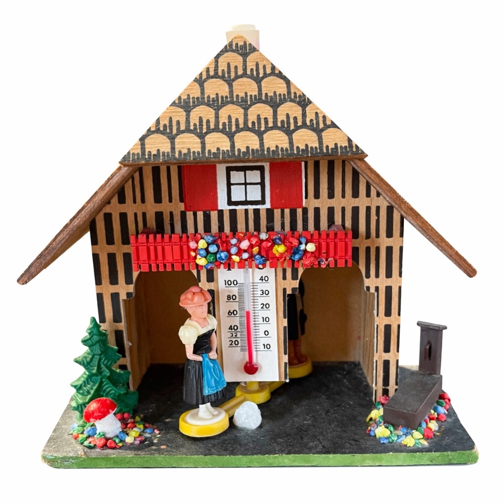 Charming Wooden Weather House with Figures